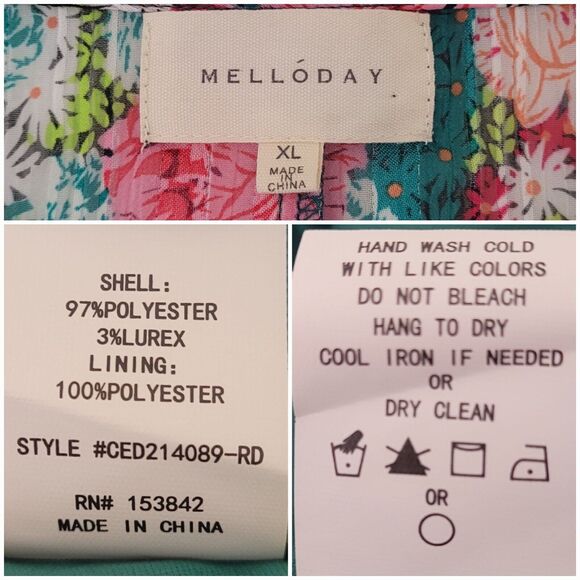 Melloday Pink Teal‎ Floral Puff Sleeve Plissé Easter Bloomcore Minidress Size XL - Picture 5 of 8